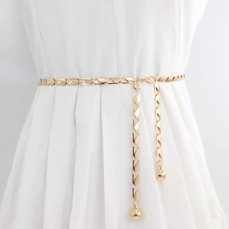 Metal Ball Pendant Waist Chains for Women Long Thin Adjustable Chain Belt Ins Korean Chic Dress Pants Decorative Waistband Strap