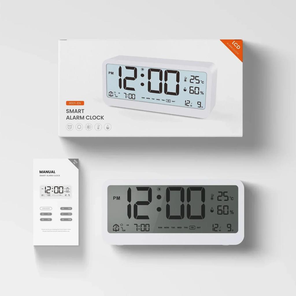 Table Electronics Wall Temperature Digital Alarm Clock Humidity Calendar Week Bedroom Child Desk Watch Night Light Decorations