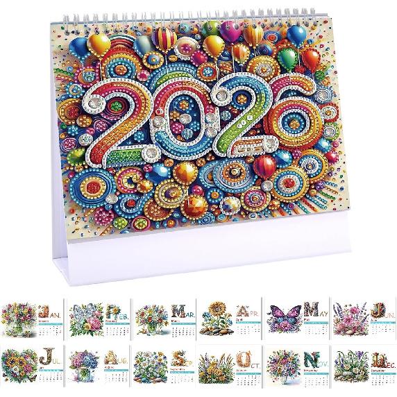 2026 Standing Desk Calendar DIY Diamond Art Painting Monthly Flip Desktop Calendar with To Do List Calendars Planner for Home Office-2026-A