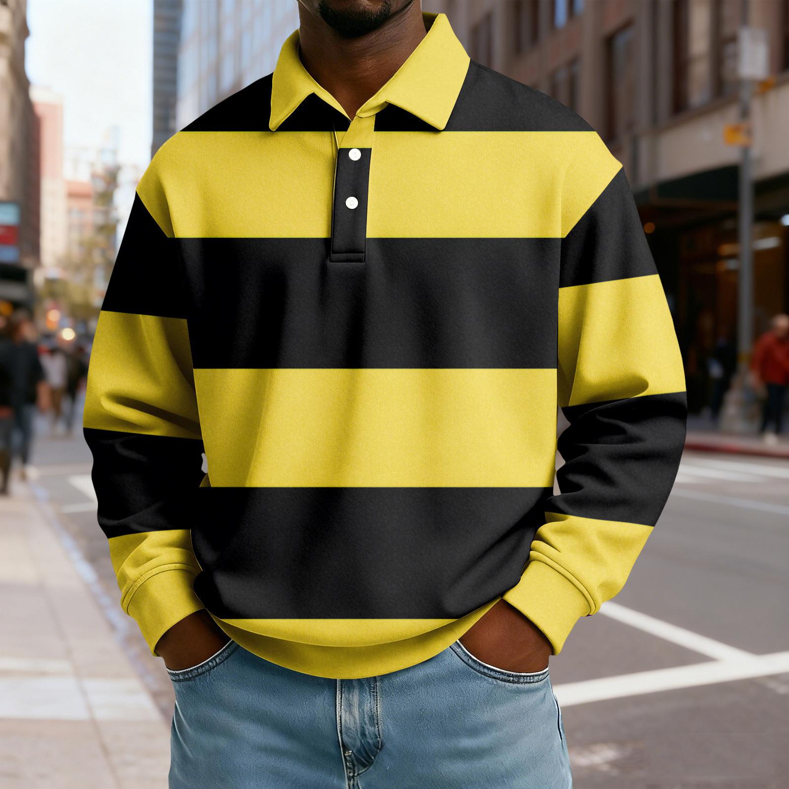 

Мужской повседневный свободный топ с цветным блочным принтом, лацканами и длинными рукавами на пуговицах XL жёлтый