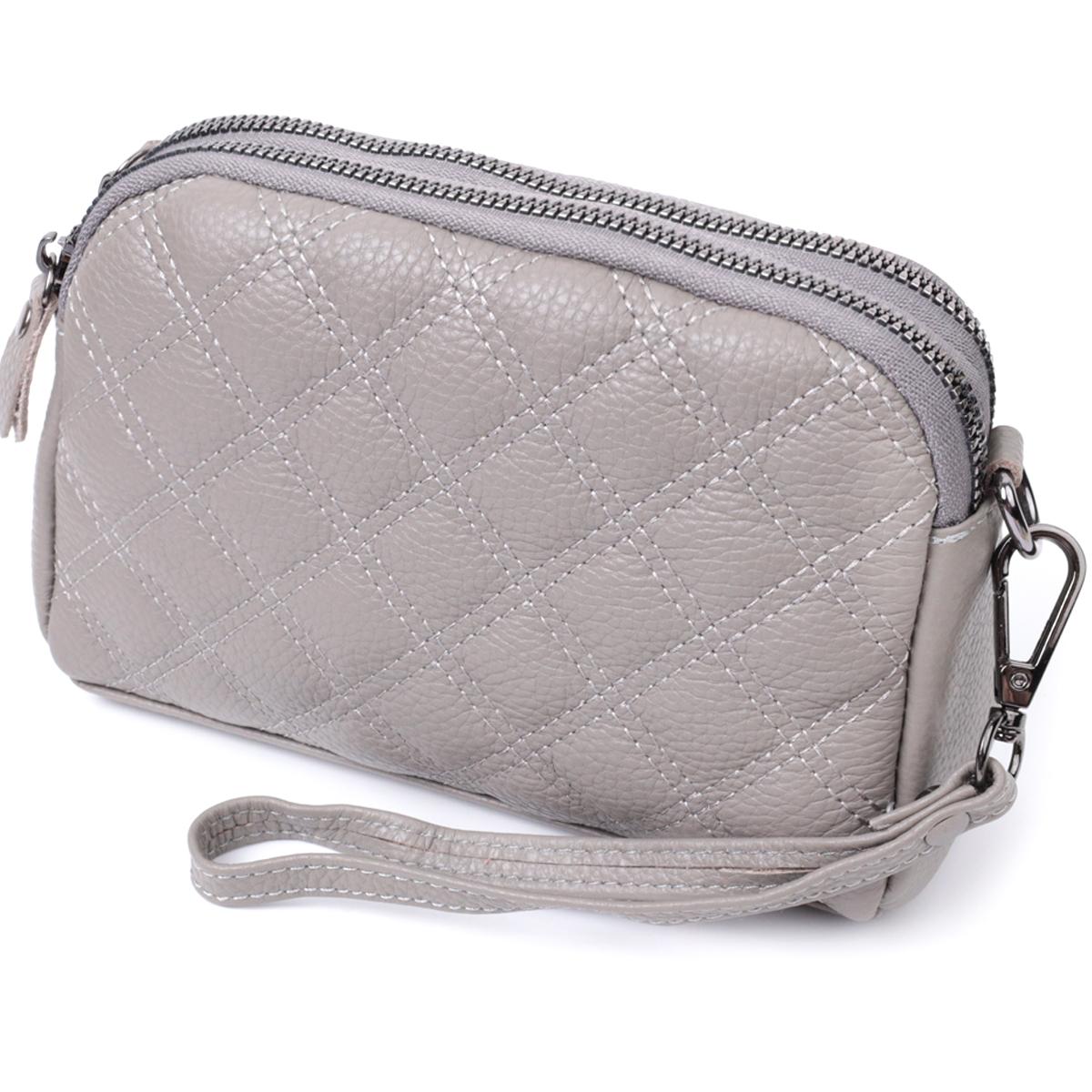 

Зручна жіноча сумка прошита ромбами на лицьовій стороні з натуральної шкіри VINTAGE Bag 22810 Сірий