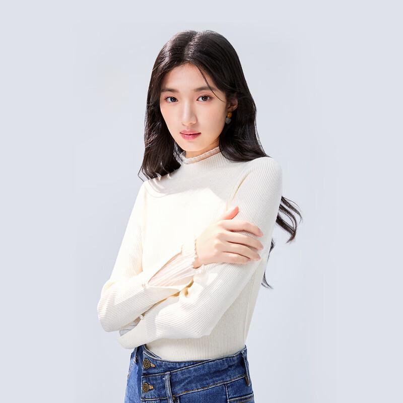 Elegant Mesh Panel Semi-High Neck Knit Top