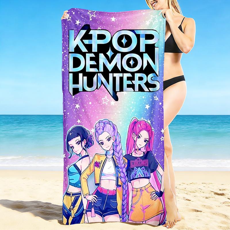 1Pc Kpop Demon Hunters Beach Towel, Quick Dry, Multi-Use for Beach Pool Gym Yoga Home Travel, Christmas, Halloween, Xmas Gift M929395