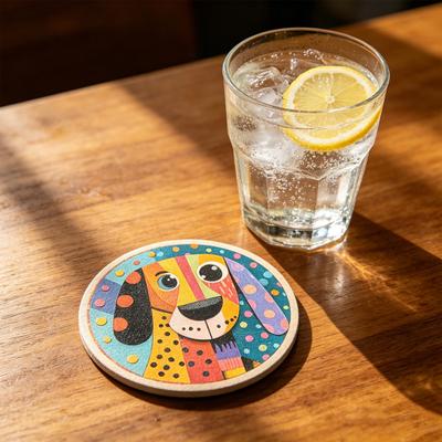 6 Pcs Cute Dog Coaster Handcrafted Thick Wood Coasters for Home Bar Office Desk Farmhouse Decor Heat-Resistant Drink Cup Coaster for Table Protection