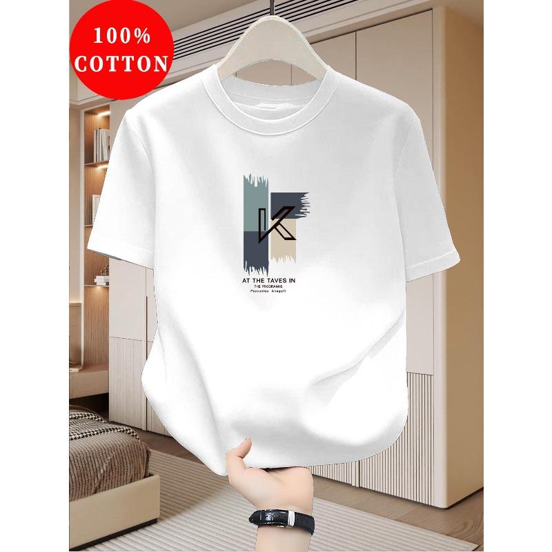 Men's 100% Cotton T-Shirt, Casual Round Neck Short Sleeve Breathable and Moisture Wicking for Outdoor Leisure