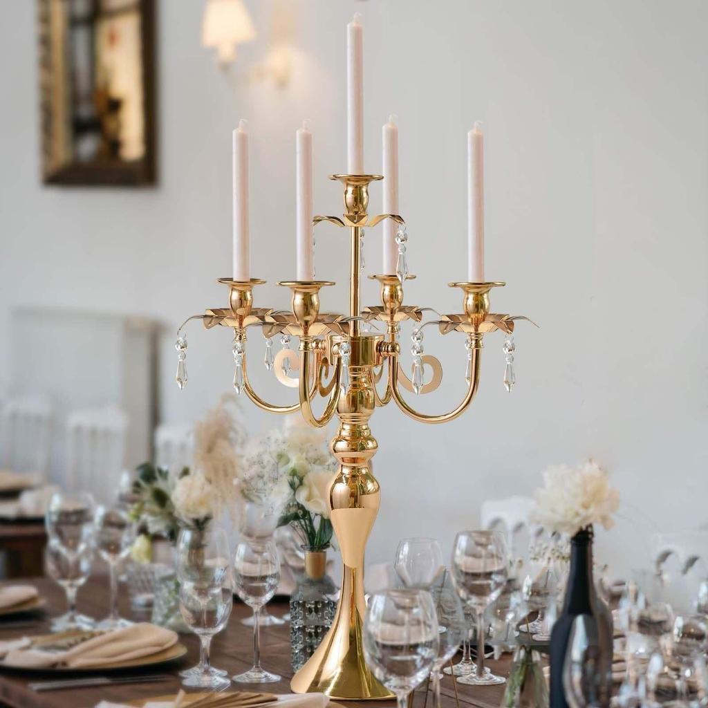 European Retro Five-Head Metal Candle Holder for Weddings and Restaurants