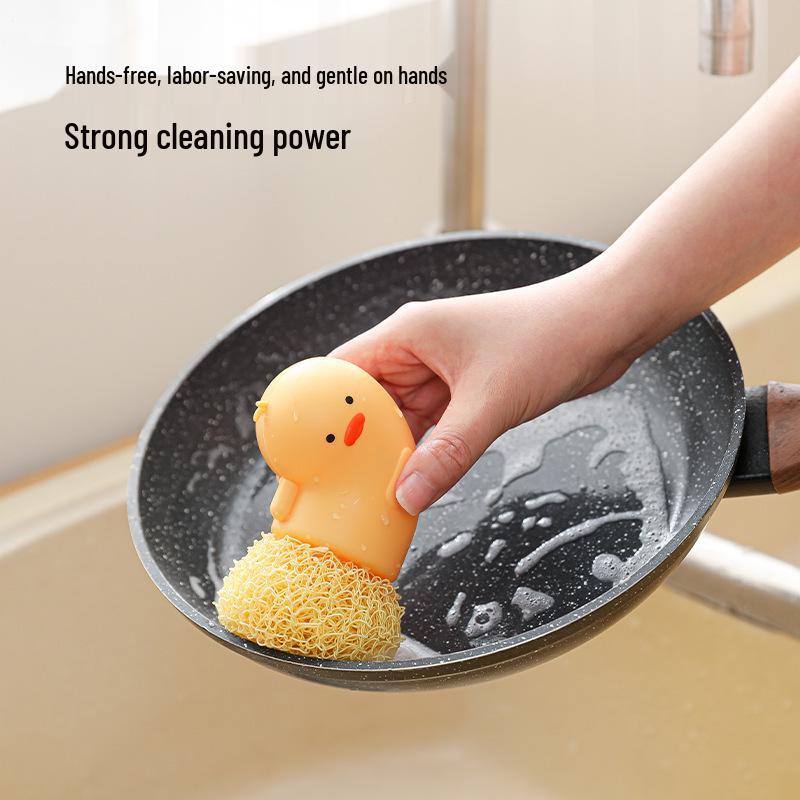 Oil-Repellent Yellow Duck Non-Scratch Pot Brush for Kitchens
