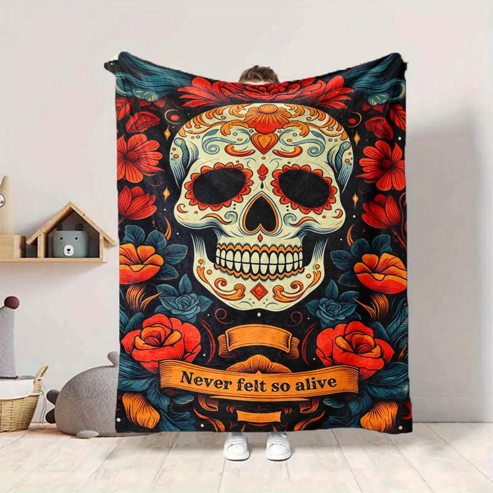 1Pc Sugar Skull Celebration Blanket Soft And Comfortable Casual Warm Camping Travel Christmas Halloween Xmas Gift M924147