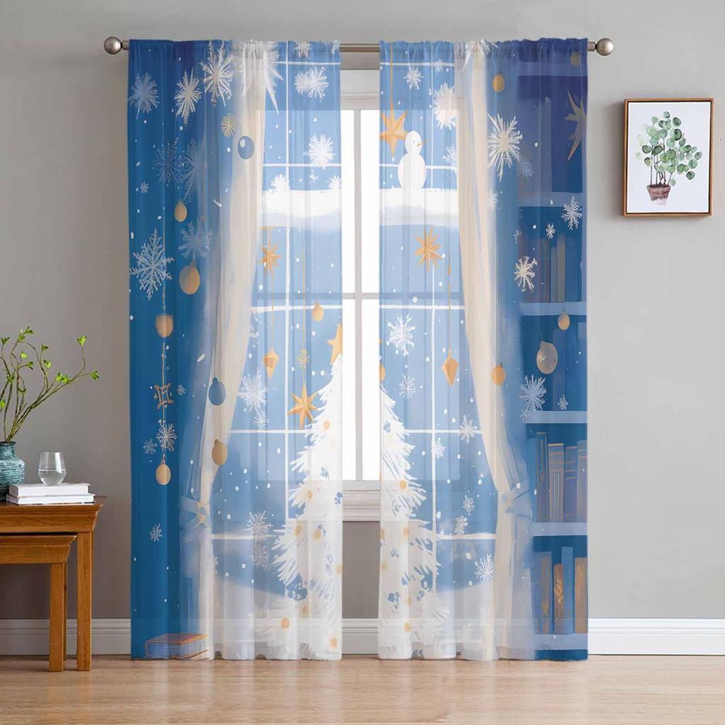 Cartoon Christmas Tree Plants Book Sheer Curtains Modern Gauze Curtain for Living Room Bedroom Voile Yarn Curtains