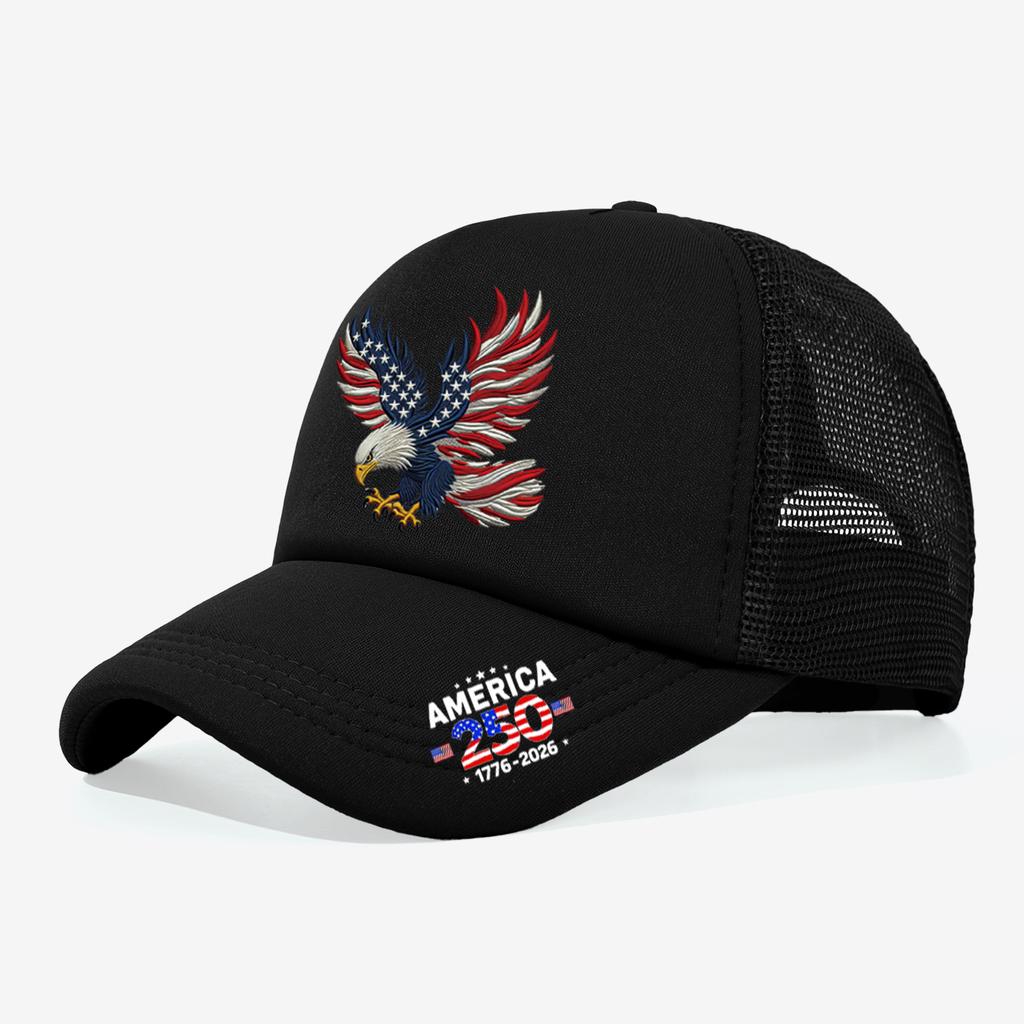 1PC Mesh Trucker Hat, Breathable, 250th America Eagle Print, Patriotic Streetwear for Men Women