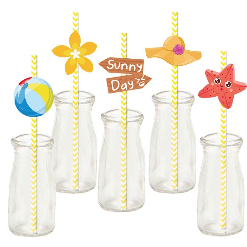 Summer Party, Water Bottles and Straws, SUMMER, Decorative Props, 24pcs, Children's Party, Beverage Cups, Straws
