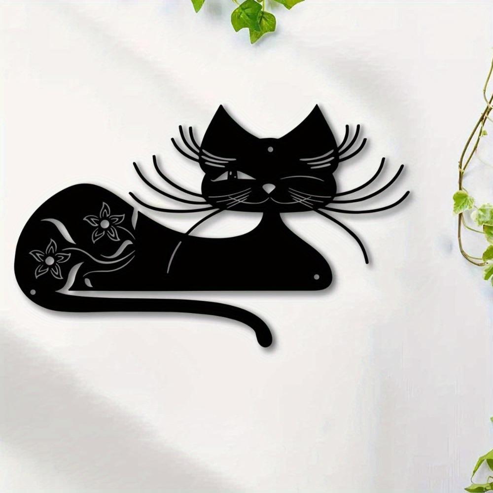 Black Metal Cat Wall Art 11.81 inch Iron Sculpture Indoor Outdoor Garden Patio Living Room Balcony Decor No Power Required Home Statue