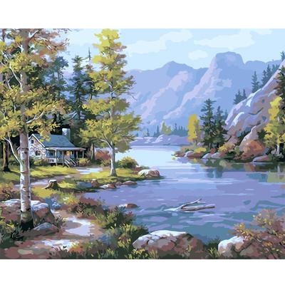 Riverside Cottage Scenery DIY Digital Painting By Numbers Modern Wall Art Canvas Painting Gift for Children Home Decor