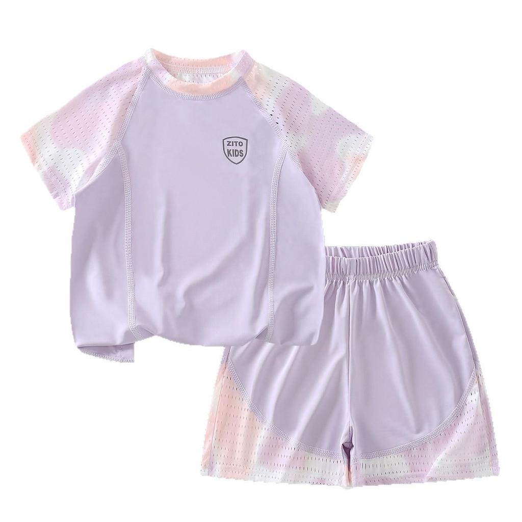 2026 Kids' Summer Sports Suit - Breathable Ice Silk UPF50+ Top & Shorts Set