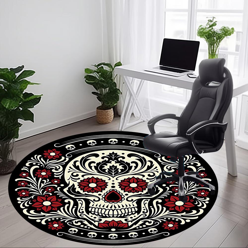 1pc Sugar Skull Day of the Dead Office Round Area Rug, Under Office Chairs Bedroom Living Room Home Decor, Room Deco, Available In Various Sizes