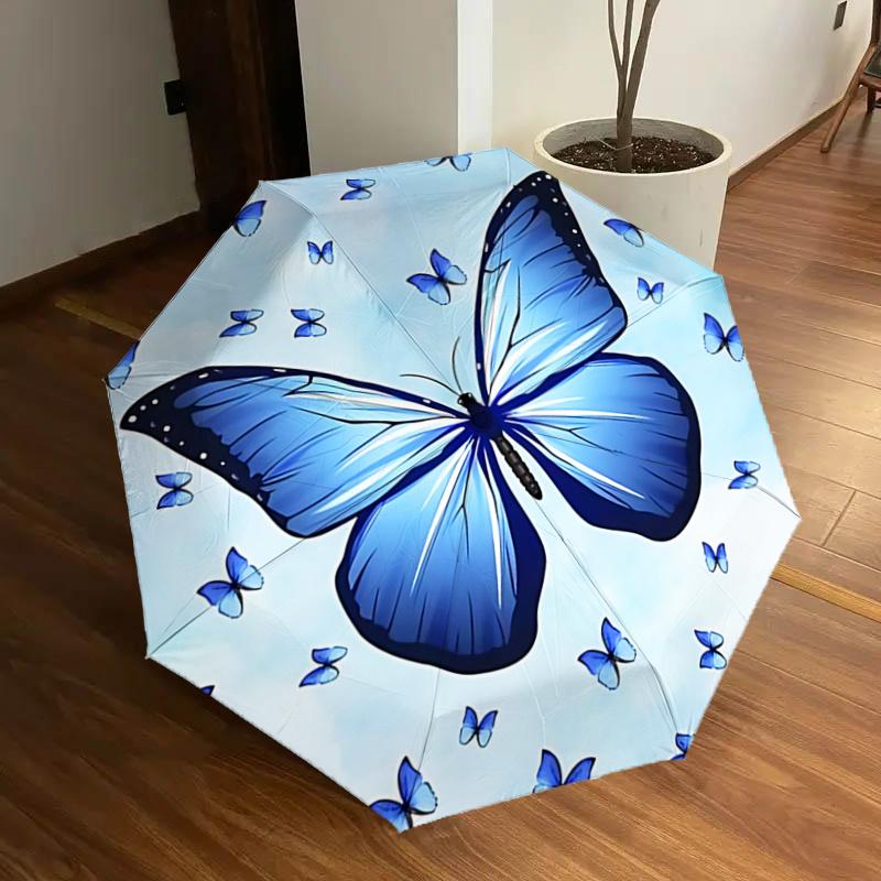 

Blue Butterfly Auto Open Close Umbrella - Portable Folding Design with Iron Frame - Gift for Fans, Travelers, Daily Use1121086a
