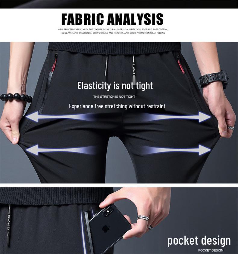 Men's Ice Silk Loose Straight-Leg Casual Pants - Spring/Summer Trend, Elastic Waist, Breathable Sports Western Trousers