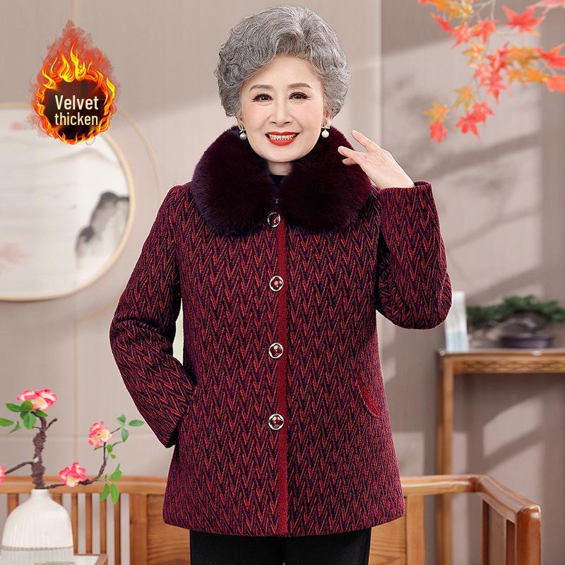 

New Fleece-Lined Wool Jacket for Middle-Aged and Elderly Women: Perfect Winter Wear for Mothers and Grandmothers 3XL червоний