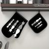 2PS Cat 2PSilhouette Oven Mitt2PS - Heat Re2PSi2PStant Pot Holder2PS, Black & White Playful Cat De2