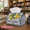 1pc, 2d Flat Printing, Tissue Box Ciao Bella Lemon Tile Pattern Printed Tissue Box, Suitable for Bathrooms, Living Rooms, Bedrooms, Dressing Tables, C