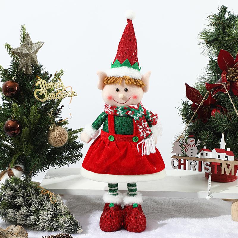 Stretchable Elf Boy Doll Christmas Decoration - Red & Green Sitting or Standing Display