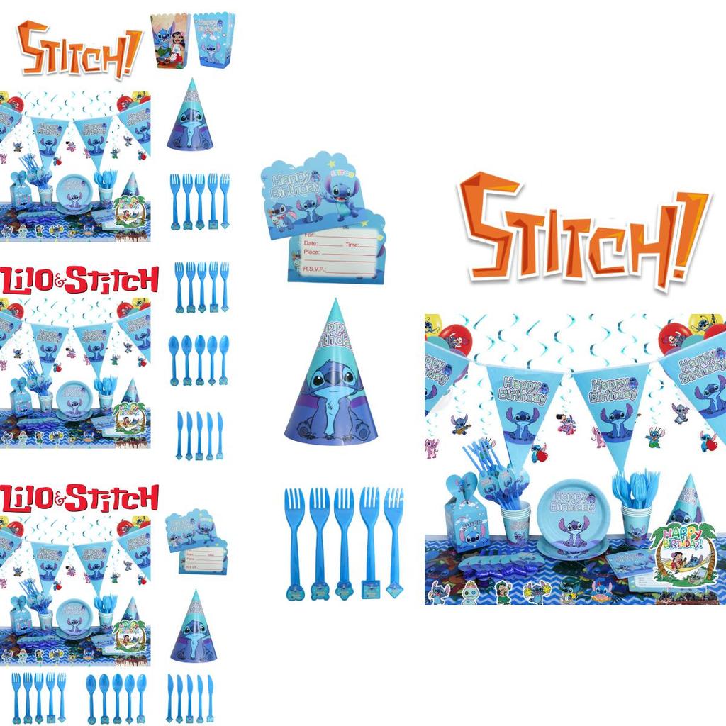 Stitch Theme Party Supplies Set Blue Lilo And Stitch Birthday Decorations