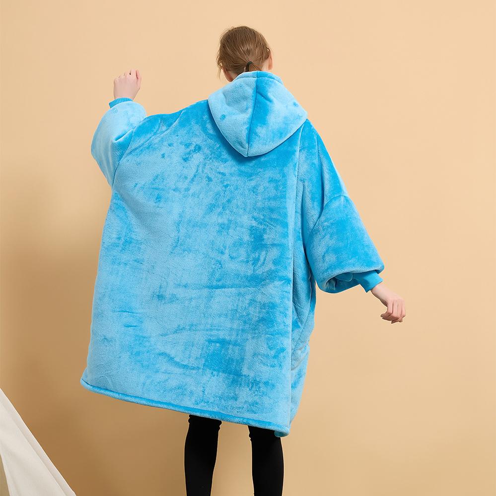 Manufacture Comfortable 100% Polyester Hooded Blanket Flannel Fleece Solid Color Cozy Warm Blanket Hoodie