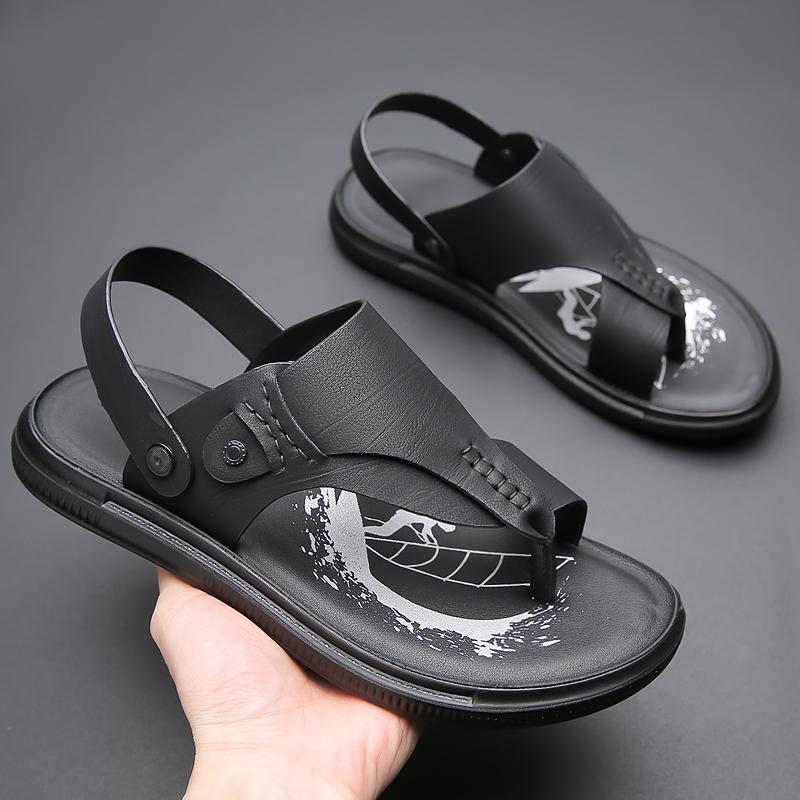 Fashion New Leather Flip-flops for Men Vintage Summer Wear Men Muller Slippers Fashion Casual Beach Sandals Dual-Purpose Male Half Drag