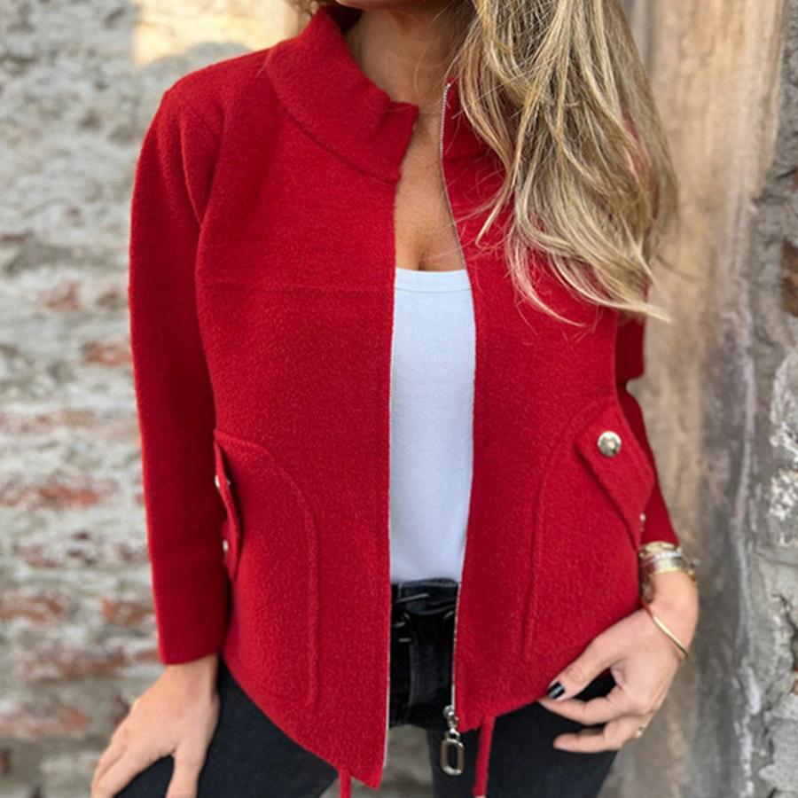 Autumn New Women's Casual Wool Lapel Tie-Waist Faux Pocket Blazer Jacket