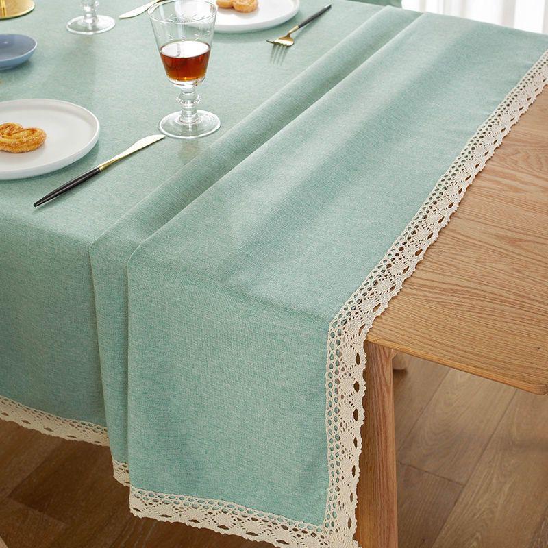 Solid Tablecloth With Lace Cotton Linen Waterproof Oilproof Rectangle Table Cloth Wedding Dining Tea Table Decoration Cover