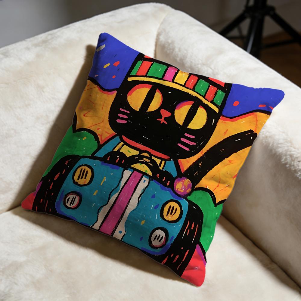 Driving Cat Cushion Cover Soft Decorative Pillow Case Suitable for Bedroom Sofa Car Travel Use