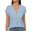 Spring and Summer Large-size Women's Clothing, New European and American Tops, Solid Color Buttons V-neck Short Sleeves for Women