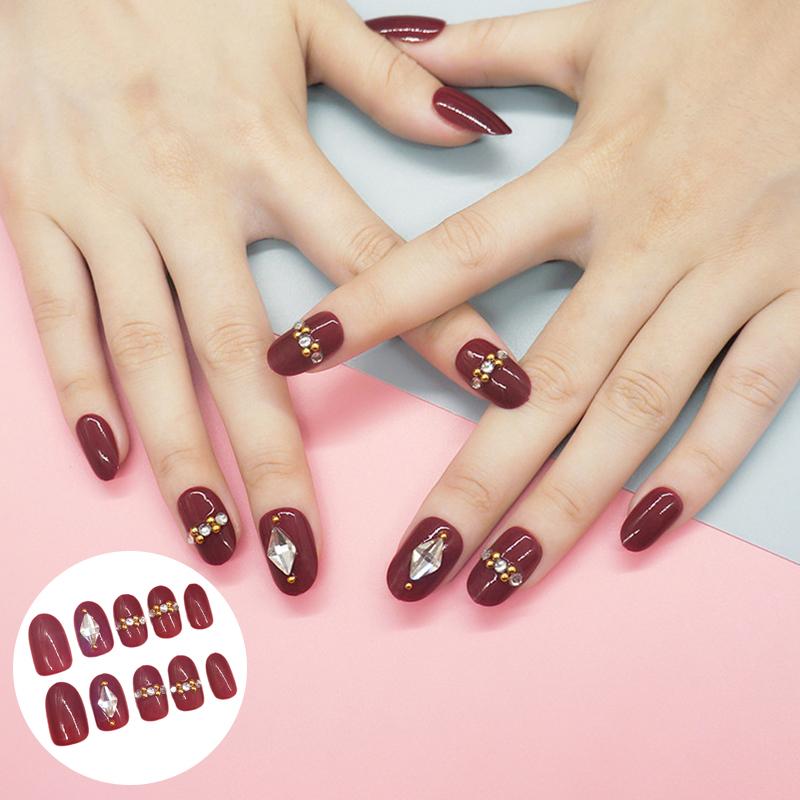 Red Handmade Press-On Nails Set Heart With Pearl Design Short Elegant Sweet Style Full Cover Nail Tips For Women And Girls