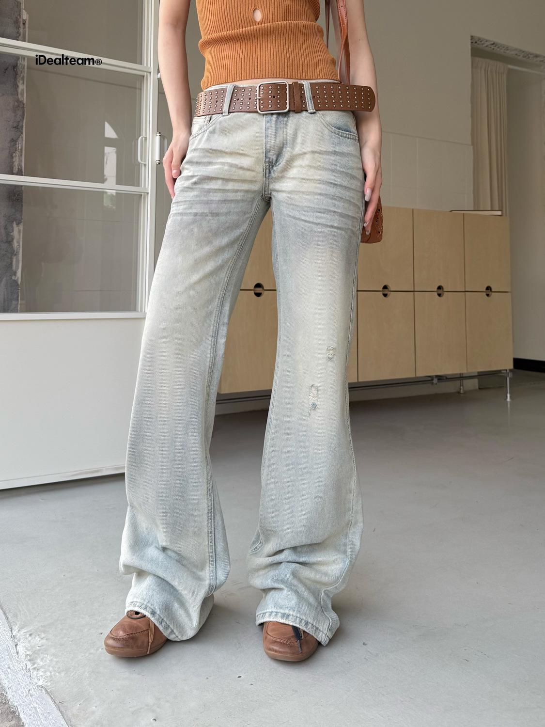 INSS Women s American Retro Micro Flare Jeans, Mid-Low Waist, Slim Straight Leg, New Spring Arrival. Small