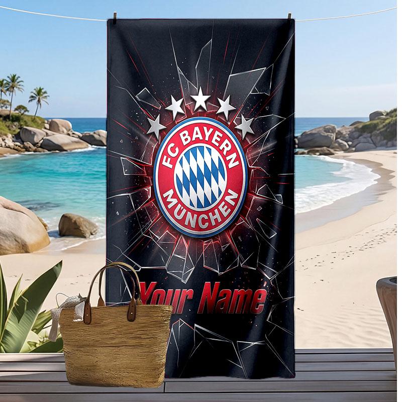FC Bayern München Personalisiertes Bedrucktes Strandtuch Fußballlogo Unterstützung Benutzerdefinierter Name Text Absorbierendes Handtuch Für Sport Reisen Besonderes Geschenk