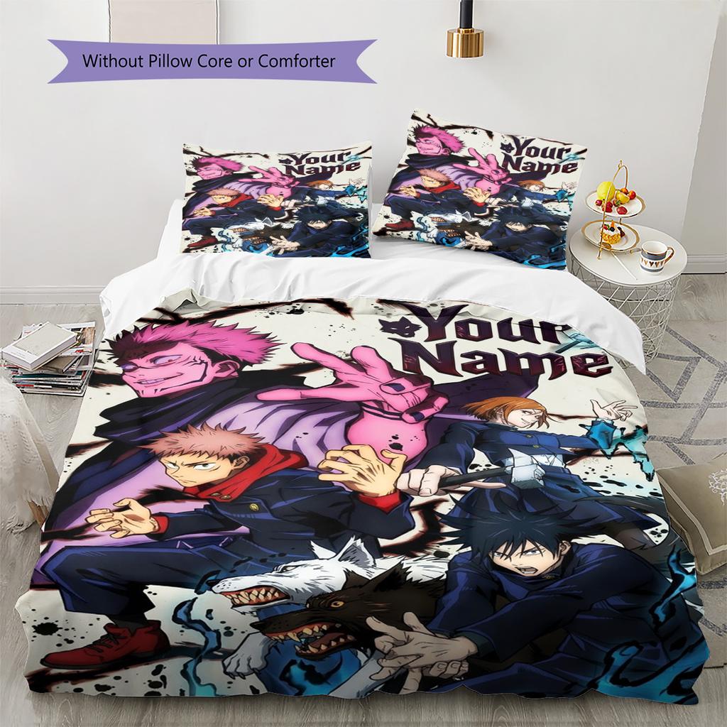 Nombre Personalizado Anime Jujutsu Kaisen Patrón Juego de Ropa de Cama Funda Nórdica Funda de Almohada Decoración del Hogar Regalo (1 * funda nórdica + 2 * fundas de almohada, sin núcleo)