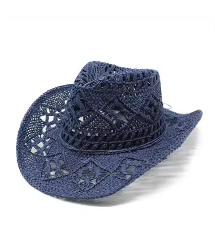 Classic Vintage Unisex Straw Western Cowboy Hat with Wide Brim Hollow out Design for Women Men Fishing Climbing Sun Protection
