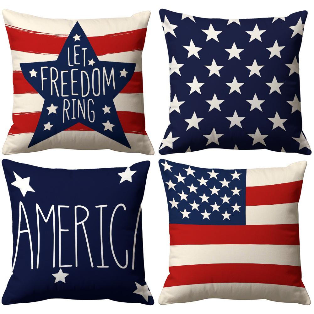 Independence Day Patriotic Pillow Cover American Flag Star Striped Freedom Let Freedom Ring Home Decorations Cushion Case Sofa