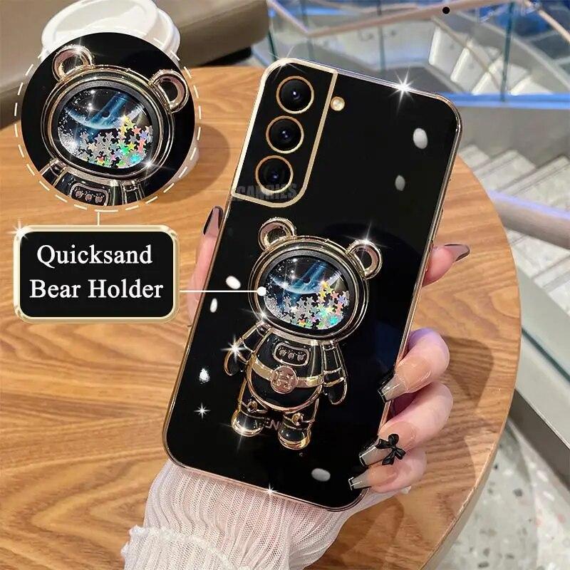 

S 23 21 22 Glitter Quicksand Holder Plating Case для Samsung Galaxy S21 S20 S23 Fe S22 Plus Ultra S10 S9 S8 Силіконова кришка-підставка S10 чорний/сірий