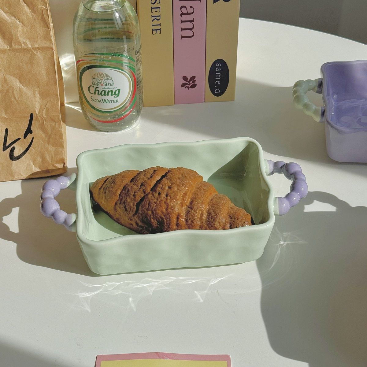 

Противень для выпечки риса с сыром Single Ins, керамическая миска с двойным ушком, ручная форма для выпечки, бытовая микроволновая печь, десертная тарелка 8 inches зелёный