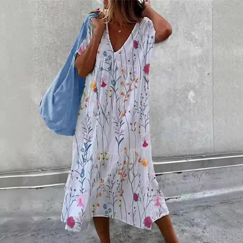 Spring and Summer New Women's V-Neck Sleeveless Dress Split Color Casual Commuter Medium and Long Dress