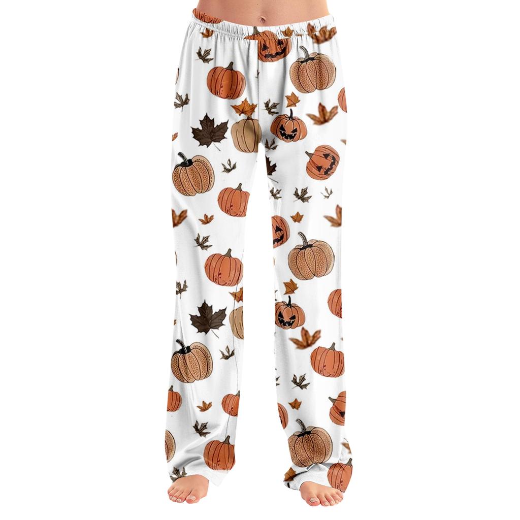 Women's Halloween Print Loose Fit Pajama Pants for Casual and Sleepwear - No Drawstring