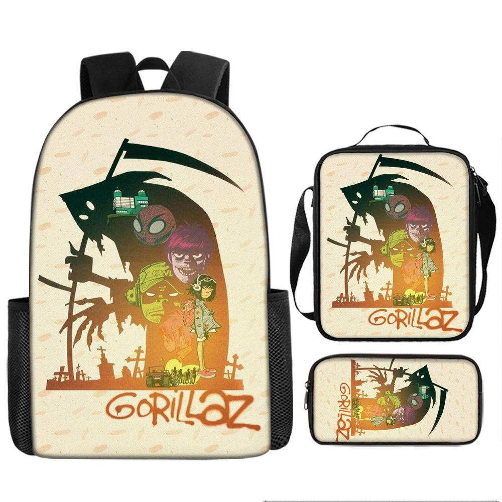 Hot selling British virtual band Gorillaz student backpack cartoon children's backpack shoulder bag pencil case three piece set