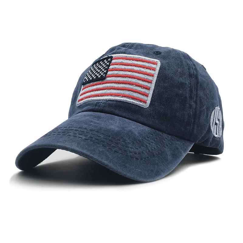 Hat Washed Old Alphabet Baseball Cap Versatile Trendy Men Women American Flag Pure Cotton Hat Adjustable тёмно-синий