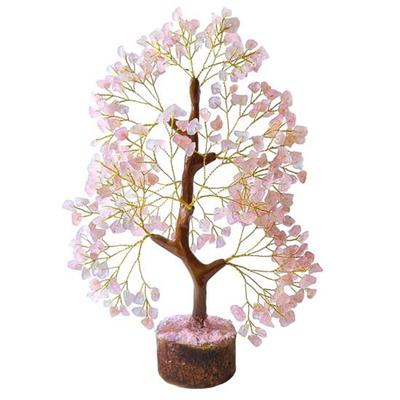 Rose Quartz Tree Natural Gemstone Tree of Life Love Harmony Bonus Crystal Pendant Golden Wire 300 Beads