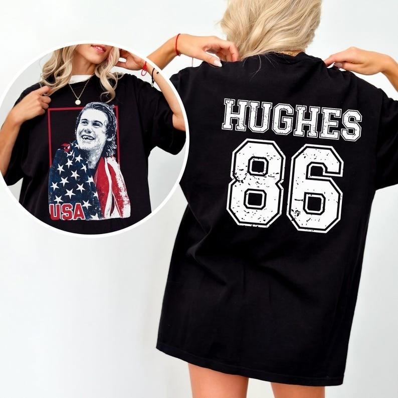 New!! Jack Hughes Usa Gold Hockey T-Shirt XL