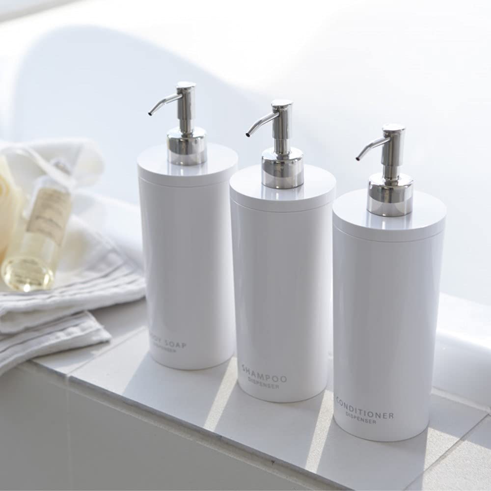Yamazaki Industry Dispenser Set Round Shampoo Conditioner Body Soap Refill Bottle White 2928 2930 2932 Capacity 500ml (YAMAZAKI) 3-Piece