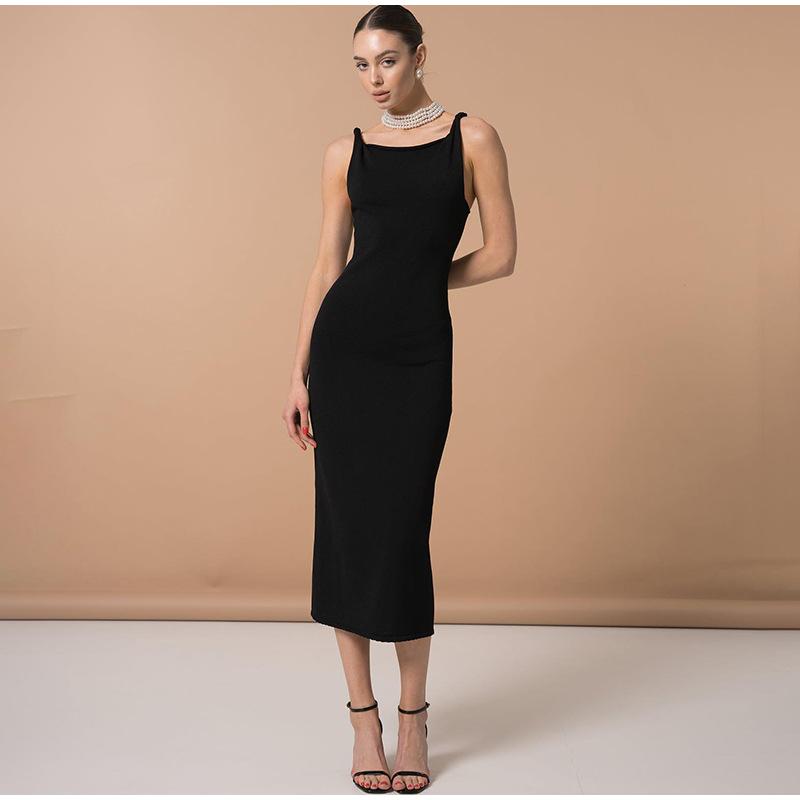 Sexy Solid Color Sleeveless Women's Spring Summer New Dress Twist Shoulder Strap Slim Dress Fashionable Wrap Evening Party Elegant Dress