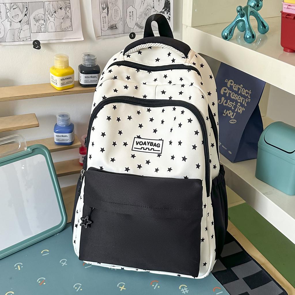 Schoolbag Mori student schoolbag female contrasting color high value campus backpack large capacity star printing fashion backpack