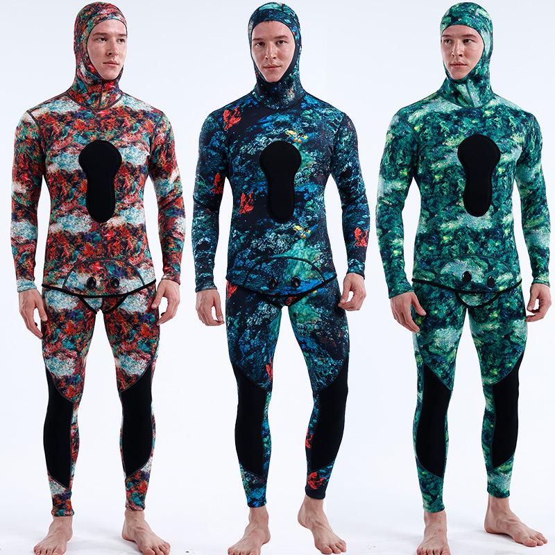 3MM Camouflage Kapuzen-Fisch- & Jagd-Tauchanzug - Kältefest, Warm, Zweiteiliger Neoprenanzug zum Surfen